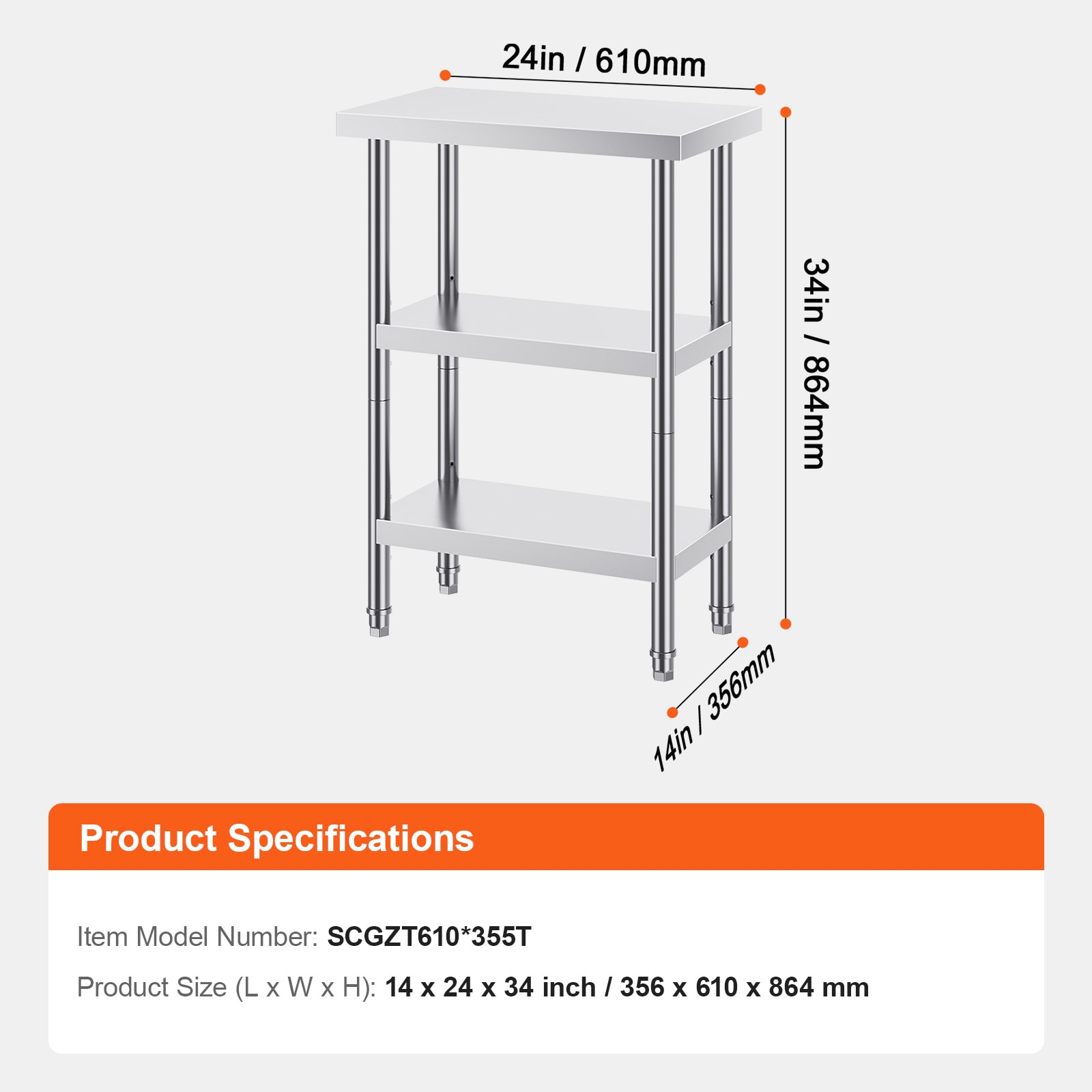 Stainless Steel Prep Table Commercial Kitchen Work Bench Metal_voghion.com